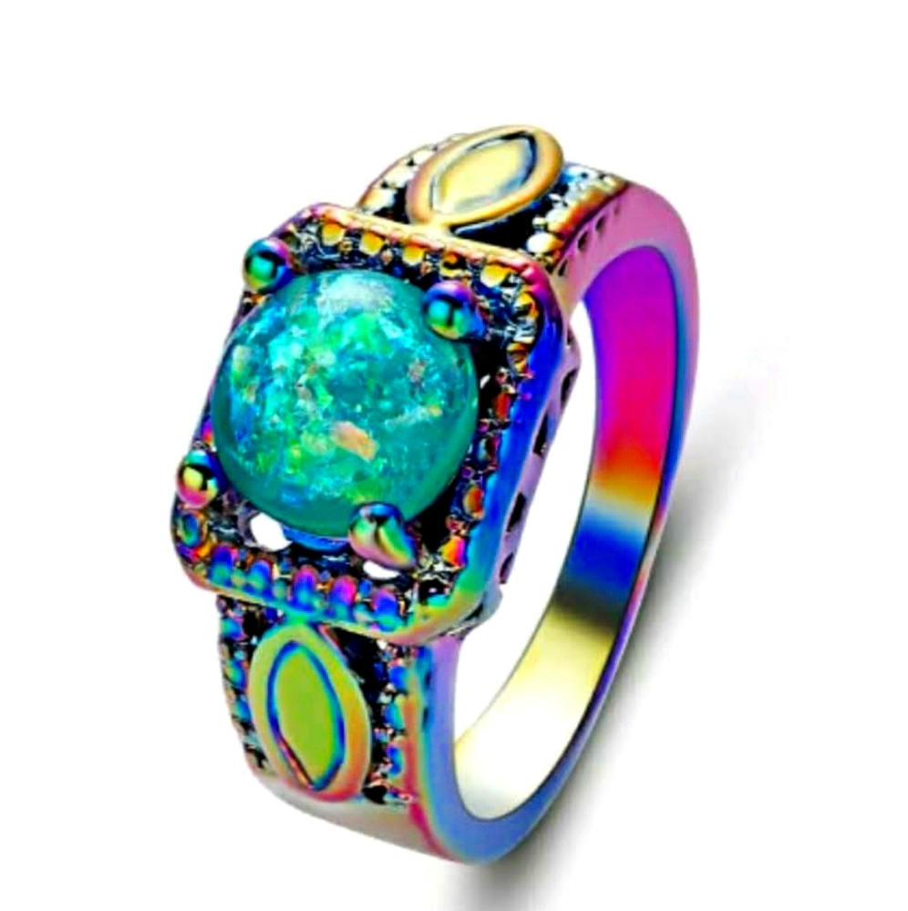 *Sale* New Green Fire Opal Rainbow Hematite Ring.